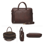 Genesis Leather Business Messenger Bag Fits 15.6" Laptop, Light weight and Slim design - Brown