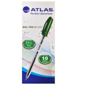 Atlas Ball Pen 0.7mm Fine  BX=10 Green, AS-BP100F-GN