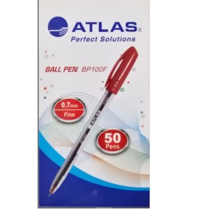 Atlas Ball Pen 0.7mm Fine  BX=50 Red, AS-BP100F-RD-50P