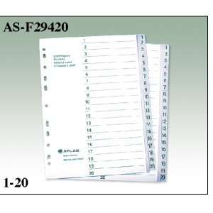 Atlas Plastic Divider A4 1-20 Bx=15, AS-F29420