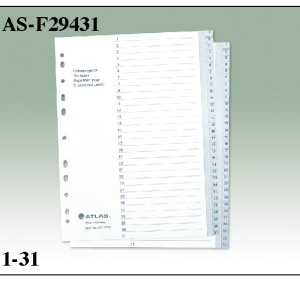 Atlas Plastic Divider A4 1-31 Bx=10, AS-F29431