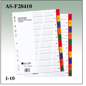 Clipp Plastic Col Divider A4 1-10. Bx=25st, CP-F28410