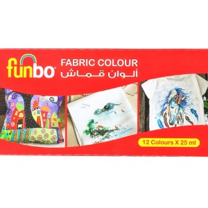 Funbo Fabric Col Paint Set 12 col X 25ml bottl, FO-FABRIC-1225