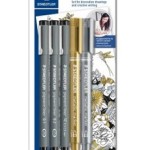 Staedtler Pigment liner St=3 Black+1 GD+1 SR, ST-308-SBK3P3